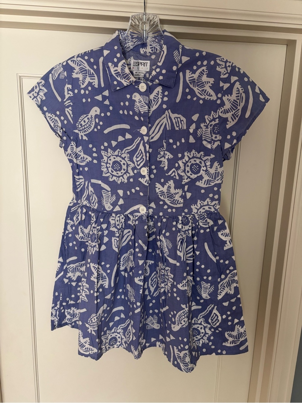 Esprit Girls' Blue & White Button-Front Printed Dress